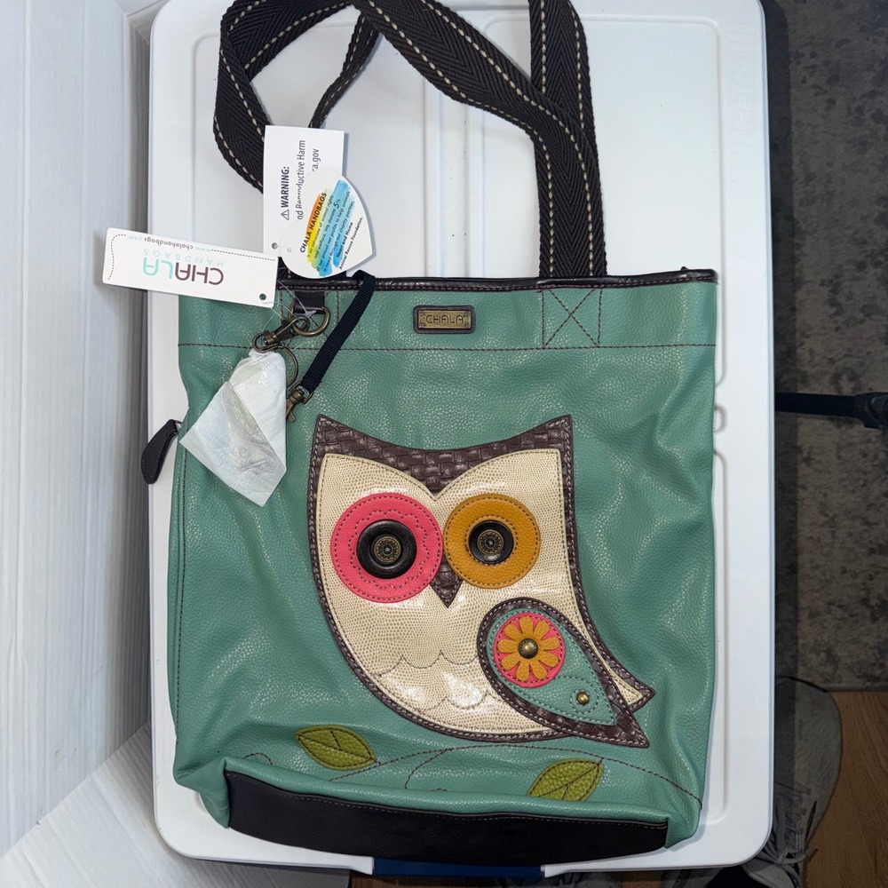 Chala Owl Messenger Tote Bag Teal Faux Leather Concealed Carry Whimsical NEW